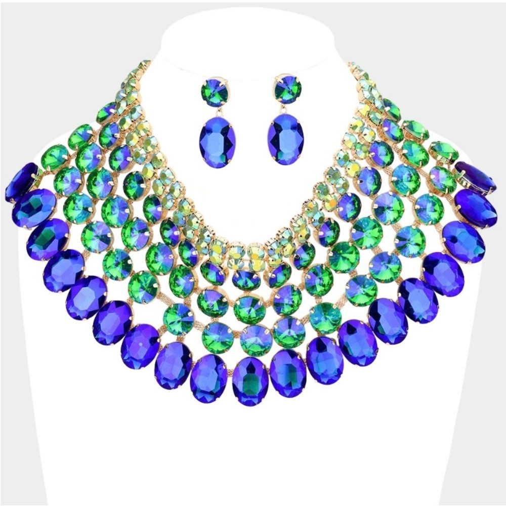 Crystal Glass Bib Statement Necklace